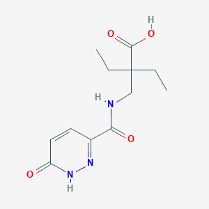 molecular formula C12H17N3O4 B6646731 2-ethyl-2-[[(6-oxo-1H-pyridazine-3-carbonyl)amino]methyl]butanoic acid 