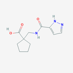 molecular formula C11H15N3O3 B6646761 1-[(1H-pyrazole-5-carbonylamino)methyl]cyclopentane-1-carboxylic acid 