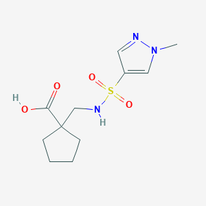 molecular formula C11H17N3O4S B6646769 1-[[(1-Methylpyrazol-4-yl)sulfonylamino]methyl]cyclopentane-1-carboxylic acid 