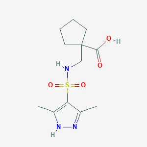 molecular formula C12H19N3O4S B6646772 1-[[(3,5-dimethyl-1H-pyrazol-4-yl)sulfonylamino]methyl]cyclopentane-1-carboxylic acid 