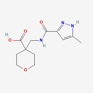 molecular formula C12H17N3O4 B6646819 4-[[(5-methyl-1H-pyrazole-3-carbonyl)amino]methyl]oxane-4-carboxylic acid 