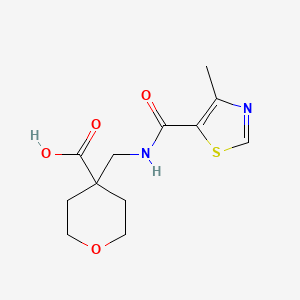 molecular formula C12H16N2O4S B6646916 4-[[(4-Methyl-1,3-thiazole-5-carbonyl)amino]methyl]oxane-4-carboxylic acid 