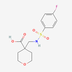 molecular formula C13H16FNO5S B6646922 4-[[(4-Fluorophenyl)sulfonylamino]methyl]oxane-4-carboxylic acid 