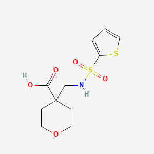 molecular formula C11H15NO5S2 B6646926 4-[(Thiophen-2-ylsulfonylamino)methyl]oxane-4-carboxylic acid 