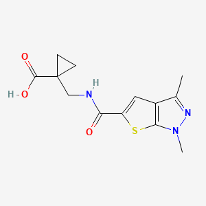 molecular formula C13H15N3O3S B6647032 1-[[(1,3-Dimethylthieno[2,3-c]pyrazole-5-carbonyl)amino]methyl]cyclopropane-1-carboxylic acid 