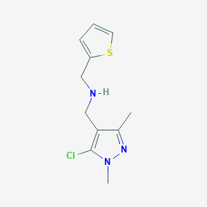 molecular formula C11H14ClN3S B6647228 N-[(5-chloro-1,3-dimethylpyrazol-4-yl)methyl]-1-thiophen-2-ylmethanamine 