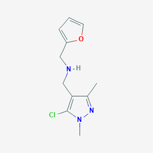 molecular formula C11H14ClN3O B6647235 N-[(5-chloro-1,3-dimethylpyrazol-4-yl)methyl]-1-(furan-2-yl)methanamine 