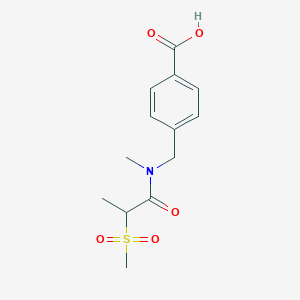molecular formula C13H17NO5S B6647321 4-[[Methyl(2-methylsulfonylpropanoyl)amino]methyl]benzoic acid 