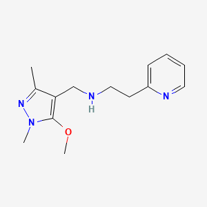 molecular formula C14H20N4O B6647391 N-[(5-methoxy-1,3-dimethylpyrazol-4-yl)methyl]-2-pyridin-2-ylethanamine 