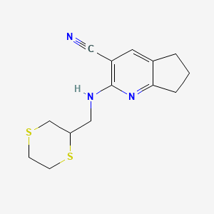 molecular formula C14H17N3S2 B6647894 2-(1,4-dithian-2-ylmethylamino)-6,7-dihydro-5H-cyclopenta[b]pyridine-3-carbonitrile 