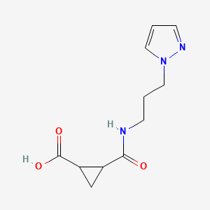 molecular formula C11H15N3O3 B6648045 2-(3-Pyrazol-1-ylpropylcarbamoyl)cyclopropane-1-carboxylic acid 