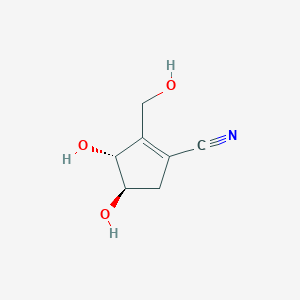 molecular formula C7H9NO3 B066483 1-Cyclopentene-1-carbonitrile, 3,4-dihydroxy-2-(hydroxymethyl)-, (3R-trans)-(9CI) CAS No. 172290-15-2