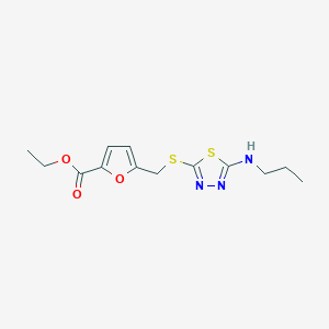 molecular formula C13H17N3O3S2 B6650528 Ethyl 5-[[5-(propylamino)-1,3,4-thiadiazol-2-yl]sulfanylmethyl]furan-2-carboxylate 