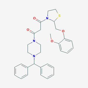 molecular formula C31H35N3O4S B066514 Piperazine, 1-(diphenylmethyl)-4-(3-(2-((2-methoxyphenoxy)methyl)-3-thiazolidinyl)-1,3-dioxopropyl)- CAS No. 161364-78-9