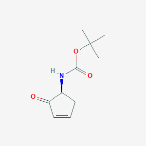 molecular formula C10H15NO3 B066527 Carbamic acid, (2-oxo-3-cyclopenten-1-yl)-, 1,1-dimethylethyl ester, (S)-(9CI) CAS No. 183606-89-5