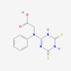 molecular formula C11H10N4O2S2 B066542 2-((4,6-Dimercapto-1,3,5-triazin-2-yl)(phenyl)amino)acetic acid CAS No. 175161-86-1