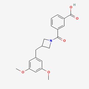 3-[3-[(3,5-Dimethoxyphenyl)methyl]azetidine-1-carbonyl]benzoic acid