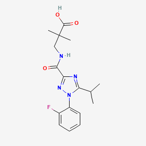 3-[[1-(2-Fluorophenyl)-5-propan-2-yl-1,2,4-triazole-3-carbonyl]amino]-2,2-dimethylpropanoic acid