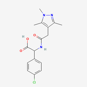 2-(4-Chlorophenyl)-2-[[2-(1,3,5-trimethylpyrazol-4-yl)acetyl]amino]acetic acid