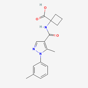 1-[[5-Methyl-1-(3-methylphenyl)pyrazole-4-carbonyl]amino]cyclobutane-1-carboxylic acid