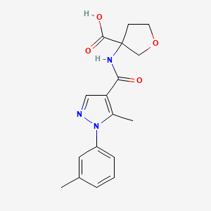 3-[[5-Methyl-1-(3-methylphenyl)pyrazole-4-carbonyl]amino]oxolane-3-carboxylic acid