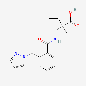 2-Ethyl-2-[[[2-(pyrazol-1-ylmethyl)benzoyl]amino]methyl]butanoic acid