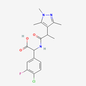 2-(4-Chloro-3-fluorophenyl)-2-[2-(1,3,5-trimethylpyrazol-4-yl)propanoylamino]acetic acid