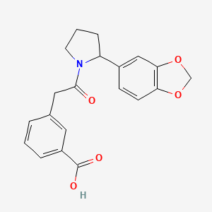 molecular formula C20H19NO5 B6664387 3-[2-[2-(1,3-Benzodioxol-5-yl)pyrrolidin-1-yl]-2-oxoethyl]benzoic acid 