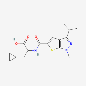 3-Cyclopropyl-2-[(1-methyl-3-propan-2-ylthieno[2,3-c]pyrazole-5-carbonyl)amino]propanoic acid