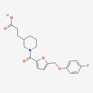 3-[1-[5-[(4-Fluorophenoxy)methyl]furan-2-carbonyl]piperidin-3-yl]propanoic acid