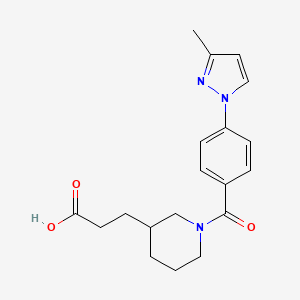 molecular formula C19H23N3O3 B6665232 3-[1-[4-(3-Methylpyrazol-1-yl)benzoyl]piperidin-3-yl]propanoic acid 