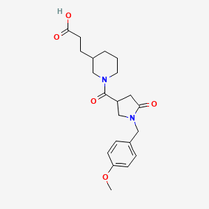 3-[1-[1-[(4-Methoxyphenyl)methyl]-5-oxopyrrolidine-3-carbonyl]piperidin-3-yl]propanoic acid