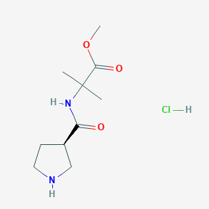 molecular formula C10H19ClN2O3 B6675203 methyl 2-methyl-2-[[(3R)-pyrrolidine-3-carbonyl]amino]propanoate;hydrochloride 