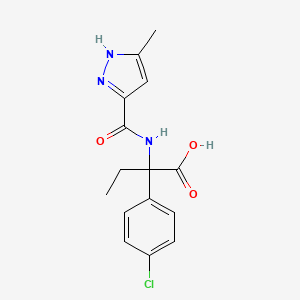 2-(4-chlorophenyl)-2-[(5-methyl-1H-pyrazole-3-carbonyl)amino]butanoic acid