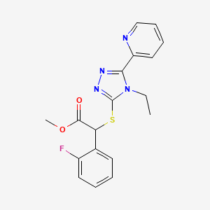 molecular formula C18H17FN4O2S B6694262 Methyl 2-[(4-ethyl-5-pyridin-2-yl-1,2,4-triazol-3-yl)sulfanyl]-2-(2-fluorophenyl)acetate 