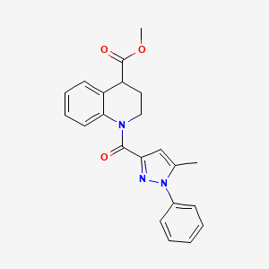 molecular formula C22H21N3O3 B6694668 methyl 1-(5-methyl-1-phenylpyrazole-3-carbonyl)-3,4-dihydro-2H-quinoline-4-carboxylate 