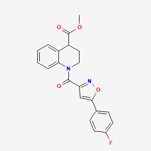 molecular formula C21H17FN2O4 B6694705 methyl 1-[5-(4-fluorophenyl)-1,2-oxazole-3-carbonyl]-3,4-dihydro-2H-quinoline-4-carboxylate 