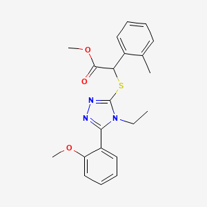 molecular formula C21H23N3O3S B6695290 Methyl 2-[[4-ethyl-5-(2-methoxyphenyl)-1,2,4-triazol-3-yl]sulfanyl]-2-(2-methylphenyl)acetate 