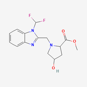 molecular formula C15H17F2N3O3 B6698210 Methyl 1-[[1-(difluoromethyl)benzimidazol-2-yl]methyl]-4-hydroxypyrrolidine-2-carboxylate 