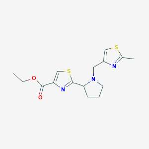 molecular formula C15H19N3O2S2 B6699221 Ethyl 2-[1-[(2-methyl-1,3-thiazol-4-yl)methyl]pyrrolidin-2-yl]-1,3-thiazole-4-carboxylate 