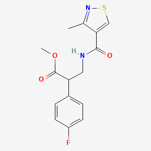 molecular formula C15H15FN2O3S B6699857 Methyl 2-(4-fluorophenyl)-3-[(3-methyl-1,2-thiazole-4-carbonyl)amino]propanoate 