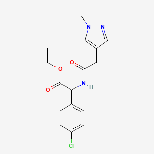 molecular formula C16H18ClN3O3 B6700909 Ethyl 2-(4-chlorophenyl)-2-[[2-(1-methylpyrazol-4-yl)acetyl]amino]acetate 