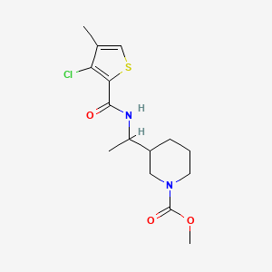 molecular formula C15H21ClN2O3S B6705906 Methyl 3-[1-[(3-chloro-4-methylthiophene-2-carbonyl)amino]ethyl]piperidine-1-carboxylate 