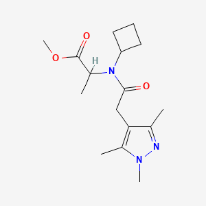 molecular formula C16H25N3O3 B6706015 Methyl 2-[cyclobutyl-[2-(1,3,5-trimethylpyrazol-4-yl)acetyl]amino]propanoate 