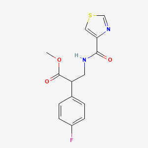 molecular formula C14H13FN2O3S B6706224 Methyl 2-(4-fluorophenyl)-3-(1,3-thiazole-4-carbonylamino)propanoate 