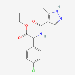 molecular formula C15H16ClN3O3 B6706932 ethyl 2-(4-chlorophenyl)-2-[(5-methyl-1H-pyrazole-4-carbonyl)amino]acetate 