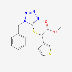 molecular formula C15H14N4O2S2 B6707348 Methyl 2-(1-benzyltetrazol-5-yl)sulfanyl-2-thiophen-3-ylacetate 