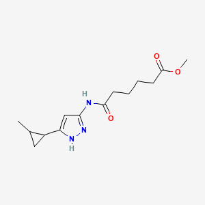 molecular formula C14H21N3O3 B6709302 methyl 6-[[5-(2-methylcyclopropyl)-1H-pyrazol-3-yl]amino]-6-oxohexanoate 