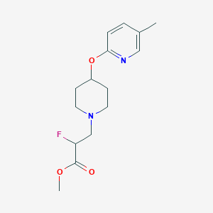 molecular formula C15H21FN2O3 B6710535 Methyl 2-fluoro-3-[4-(5-methylpyridin-2-yl)oxypiperidin-1-yl]propanoate 