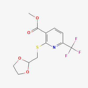 molecular formula C12H12F3NO4S B6717178 Methyl 2-(1,3-dioxolan-2-ylmethylsulfanyl)-6-(trifluoromethyl)pyridine-3-carboxylate 